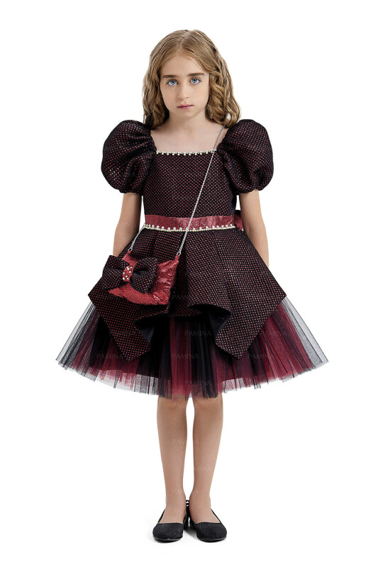 Burgundy Square-Collared Dress 4-8 AGE - 1