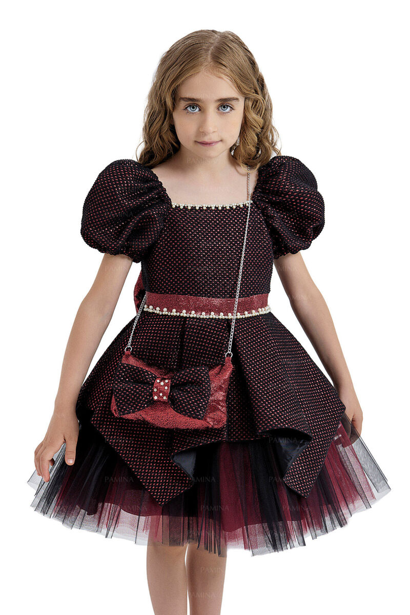 Burgundy Square-Collared Dress 4-8 AGE - 3