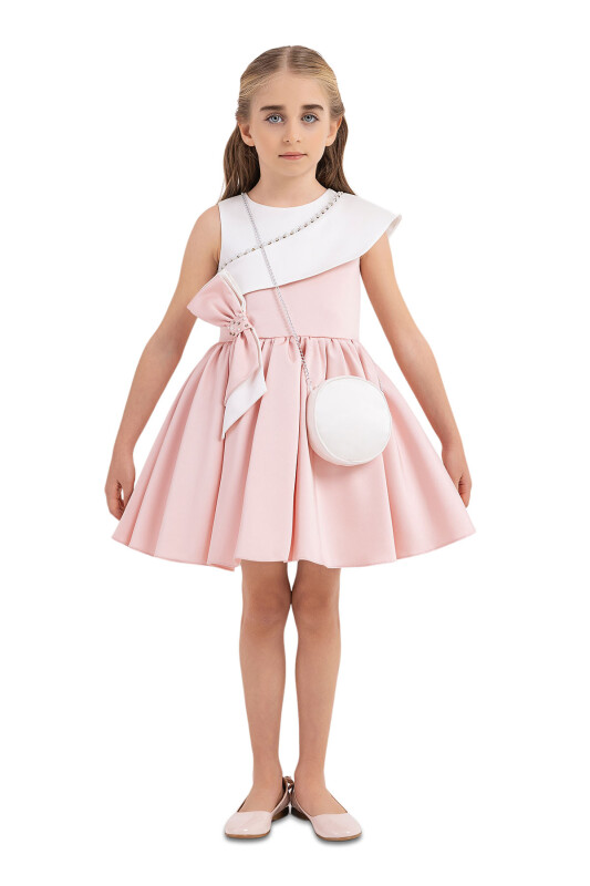 Powder Scarf-collar Dress for Girls 4-8 AGE 