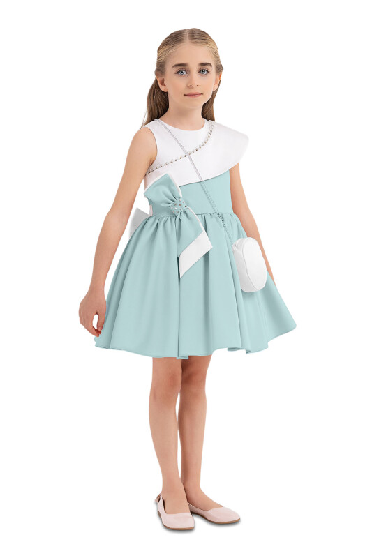 Mint Scarf-collar Dress for Girls 4-8 AGE - 2