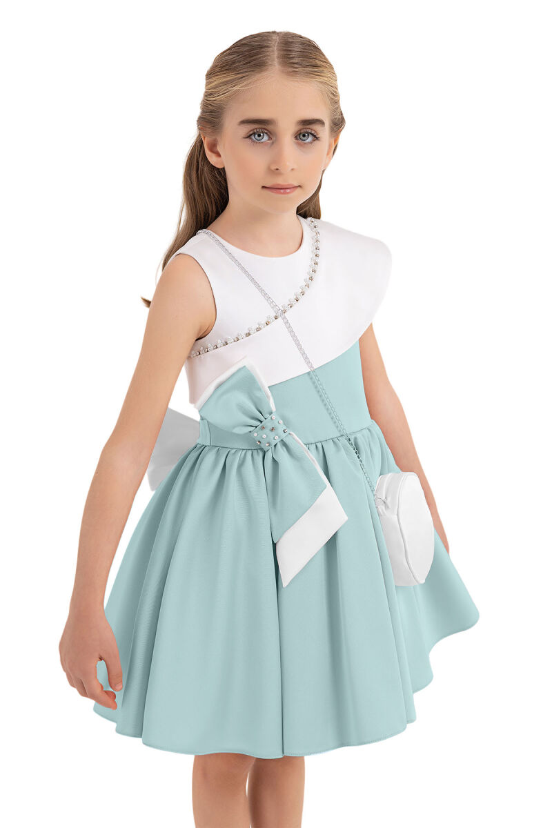 Mint Scarf-collar Dress for Girls 4-8 AGE - 3