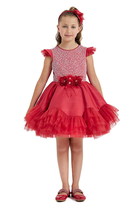 Red Pearl Plated Dress 4-8 AGE - 1