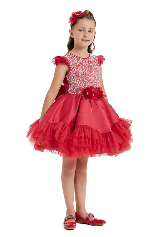 Red Pearl Plated Dress 4-8 AGE - 2