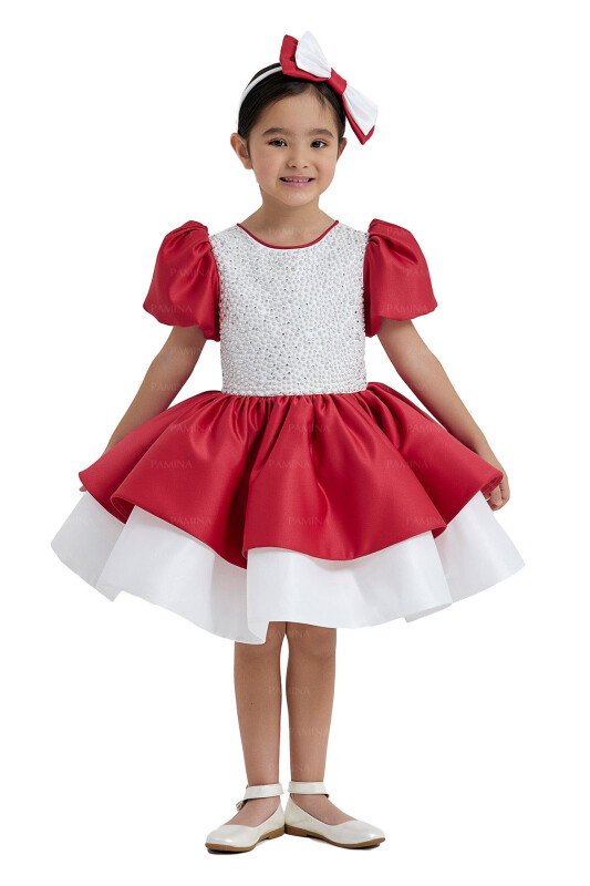 Red Balloon-Sleeved Dress 2-6 AGE 