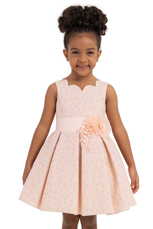 Salmon Scallop-Collar Dress for Girls 2-6 AGE - 4