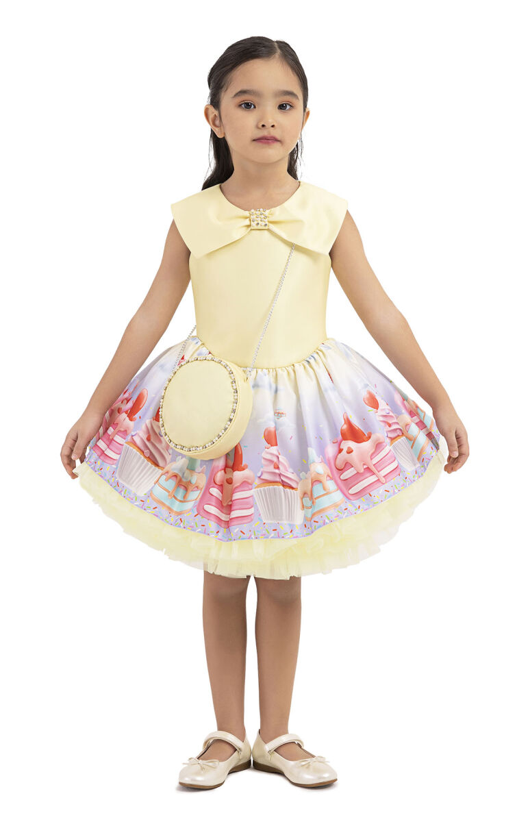 Yellow Cupcake printed dress for girls 2-6 AGE - 4