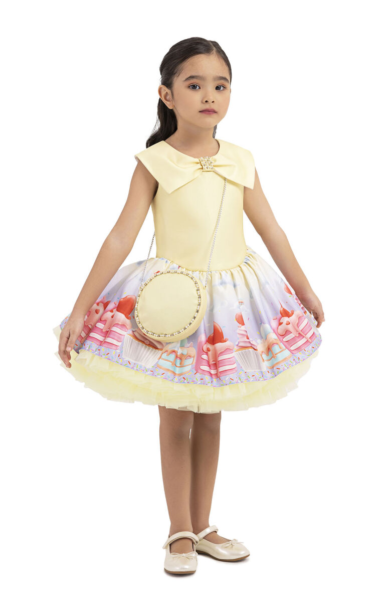 Yellow Cupcake printed dress for girls 2-6 AGE - 5