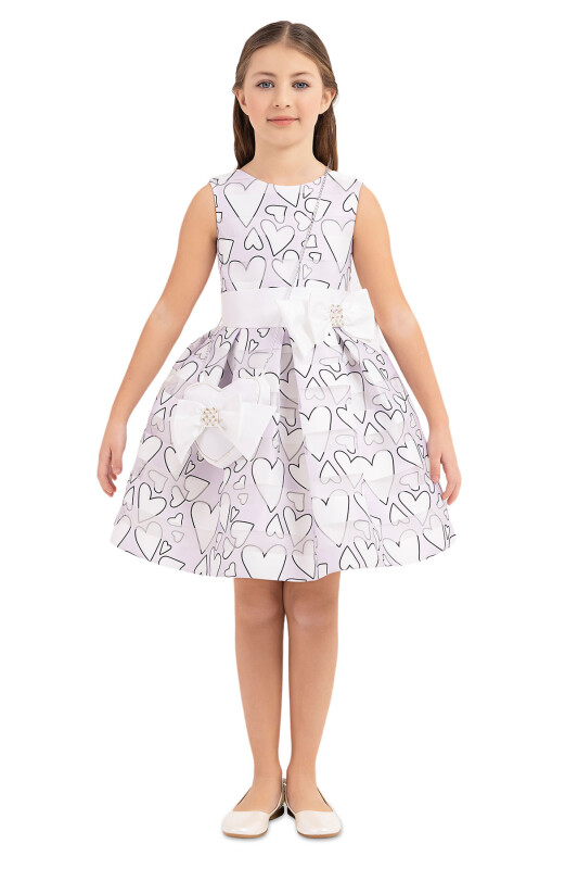 Lilac Heart Printed Dress for Girls 4-8 AGE - 1