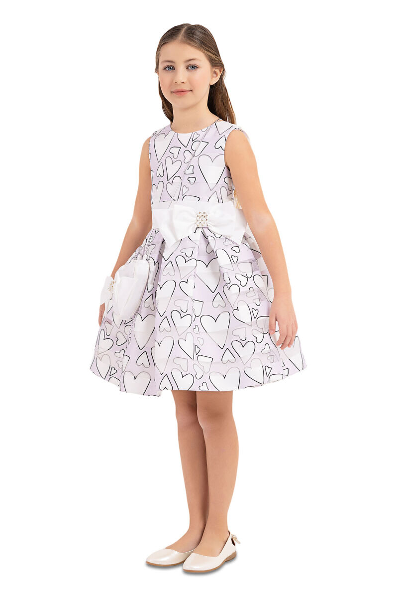 Lilac Heart Printed Dress for Girls 4-8 AGE - 2