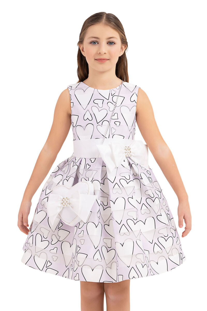Lilac Heart Printed Dress for Girls 4-8 AGE - 4