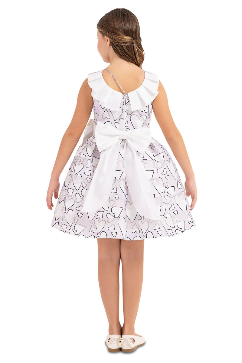 Lilac Heart Printed Dress for Girls 4-8 AGE - 7