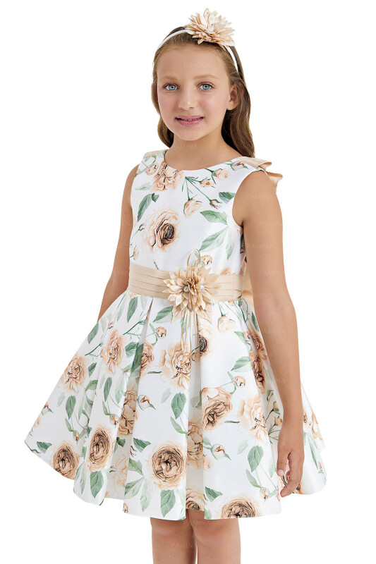 Beige Flowered Dress 8-12 AGE - 3
