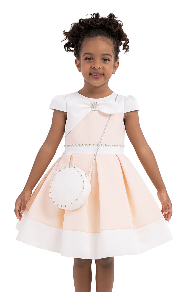 Salmon Moon-sleeved, dress for girls 2-6 AGE - 4