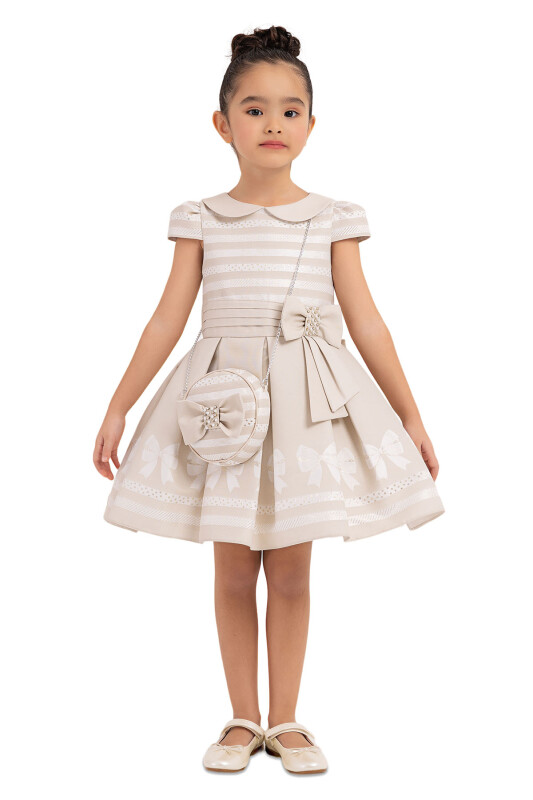 Beige Baby-collar Dress for Girls 2-6 AGE 