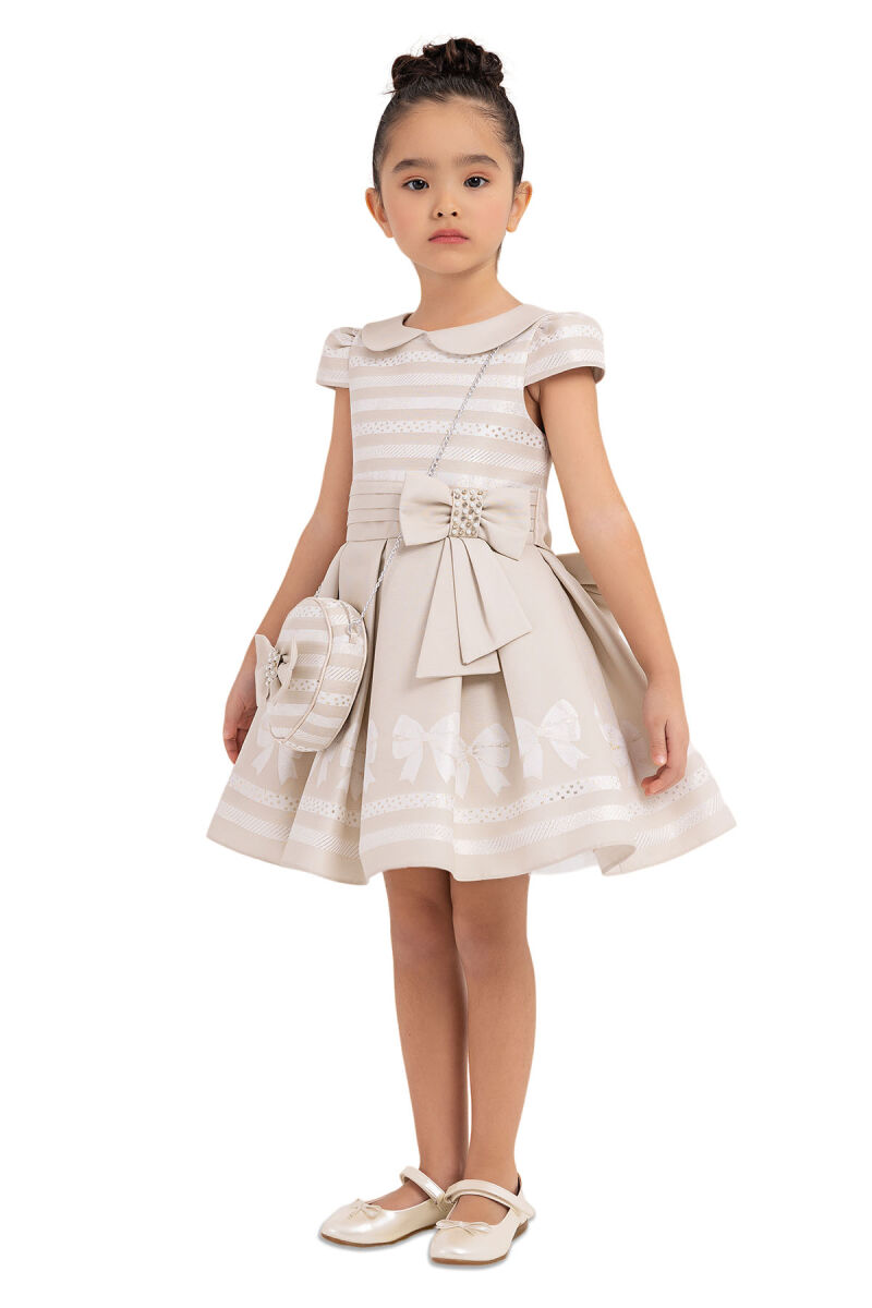 Beige Baby-collar Dress for Girls 2-6 AGE - 2