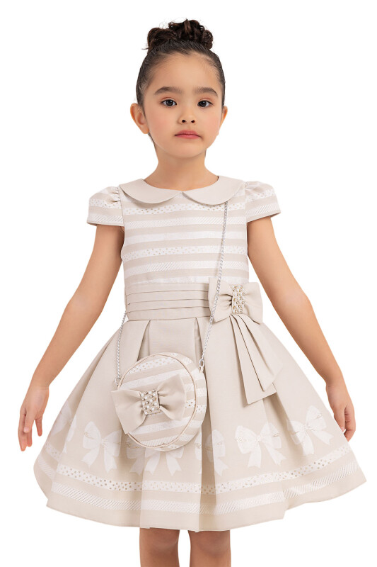 Beige Baby-collar Dress for Girls 2-6 AGE - 4