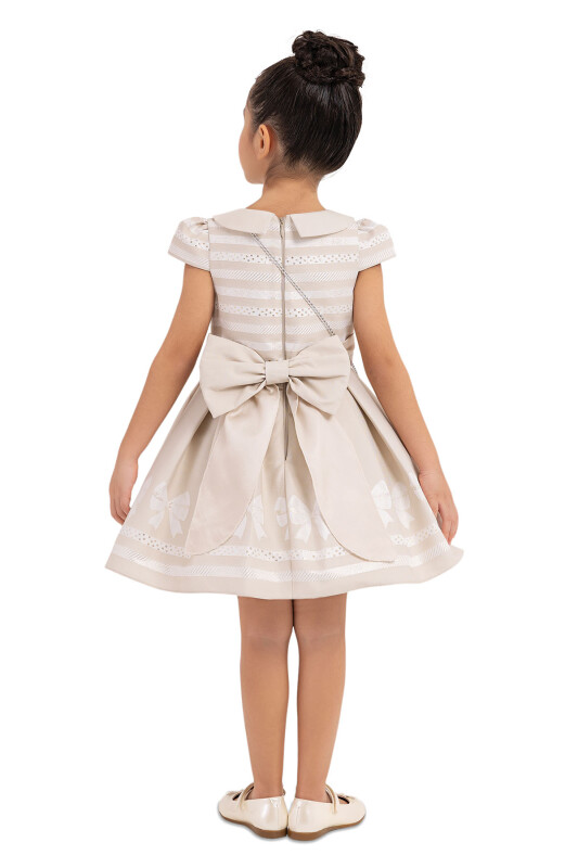 Beige Baby-collar Dress for Girls 2-6 AGE - 7