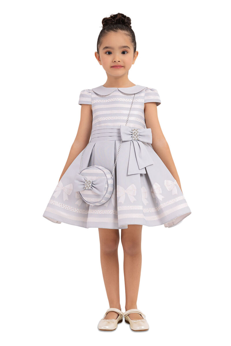 Grey Baby-collar Dress for Girls 2-6 AGE - 1