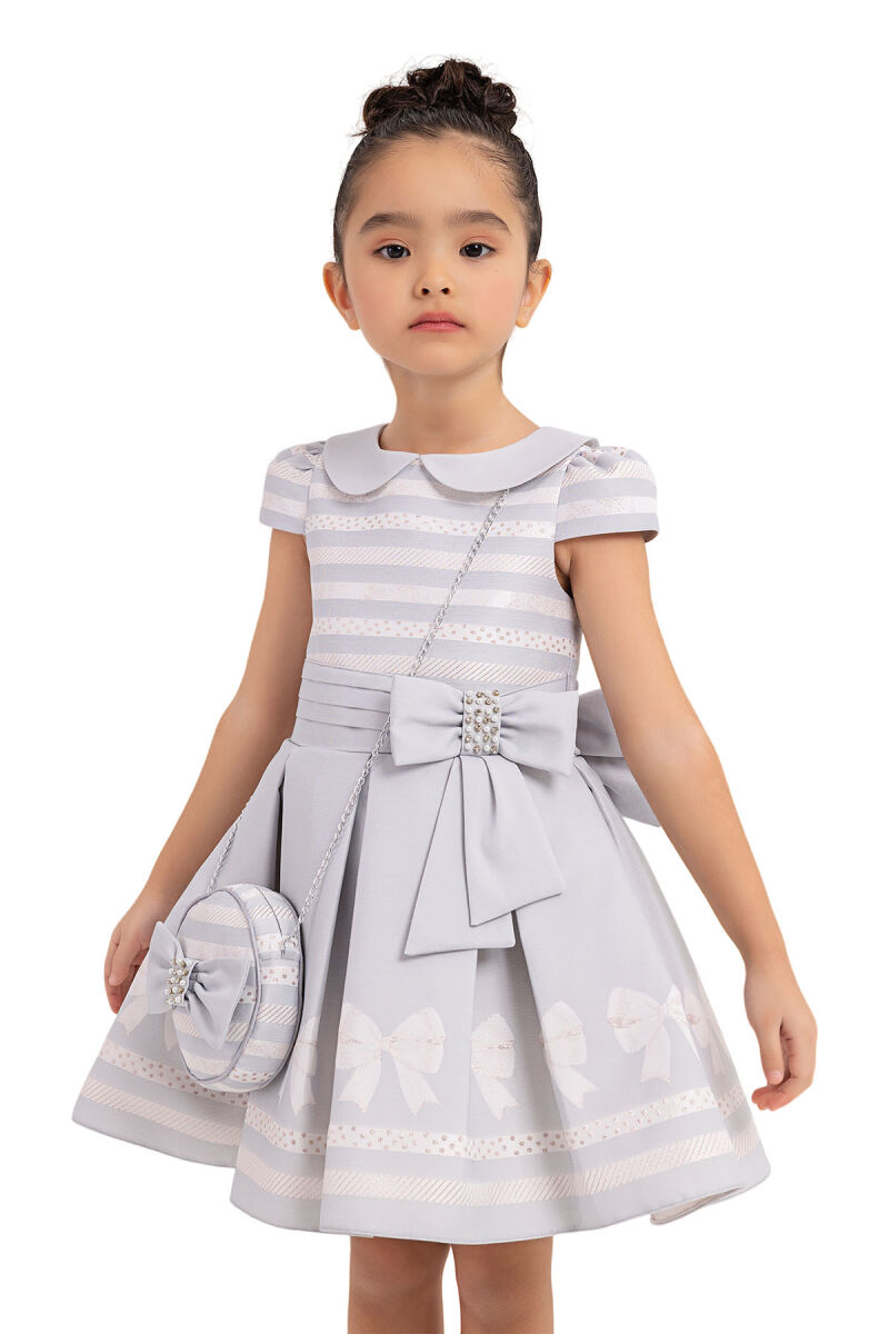 Grey Baby-collar Dress for Girls 2-6 AGE - 3