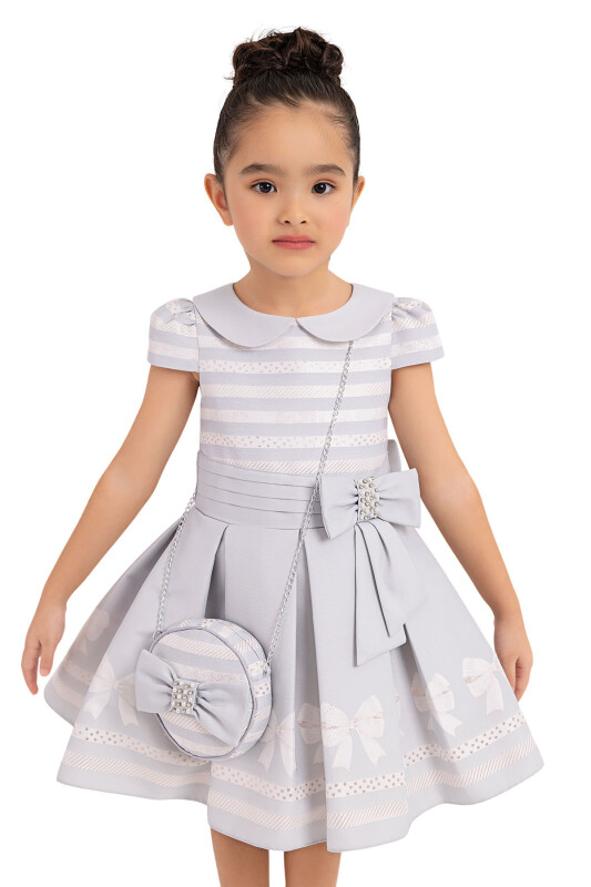 Grey Baby-collar Dress for Girls 2-6 AGE - 4