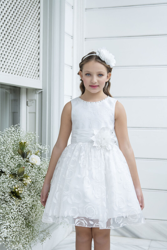 Ecru Sleeveless cutting dress for girls 8-12 AGE - 1