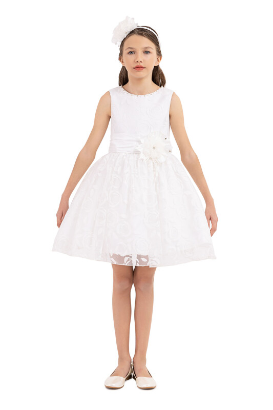 Ecru Sleeveless cutting dress for girls 8-12 AGE - 4