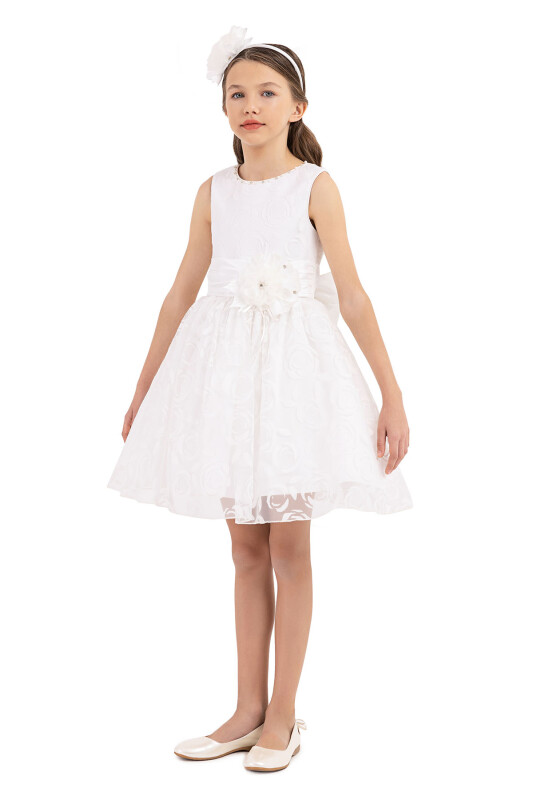 Ecru Sleeveless cutting dress for girls 8-12 AGE - 5