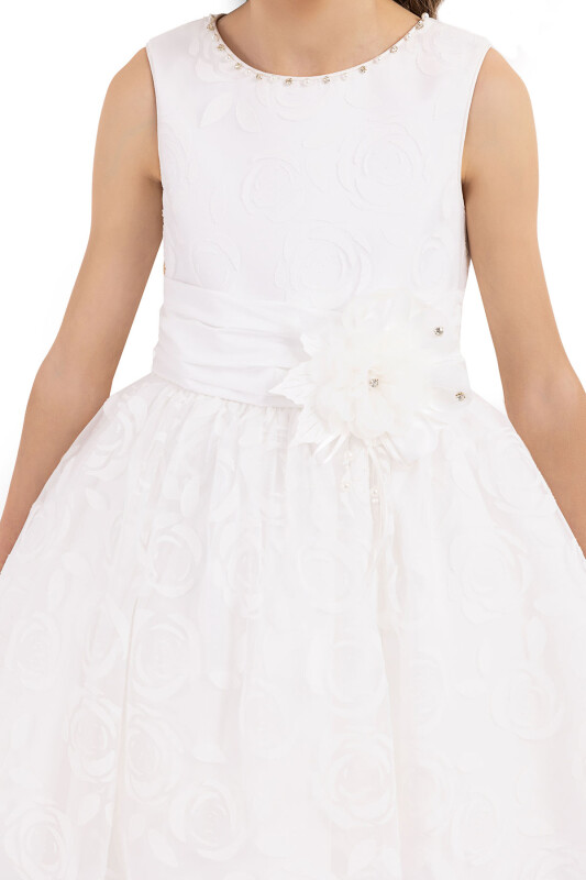 Ecru Sleeveless cutting dress for girls 8-12 AGE - 6