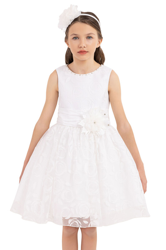 Ecru Sleeveless cutting dress for girls 8-12 AGE - 7