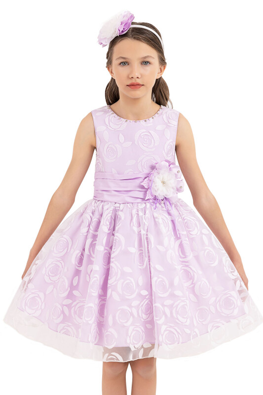 Lilac Sleeveless cutting dress for girls 8-12 AGE - 4