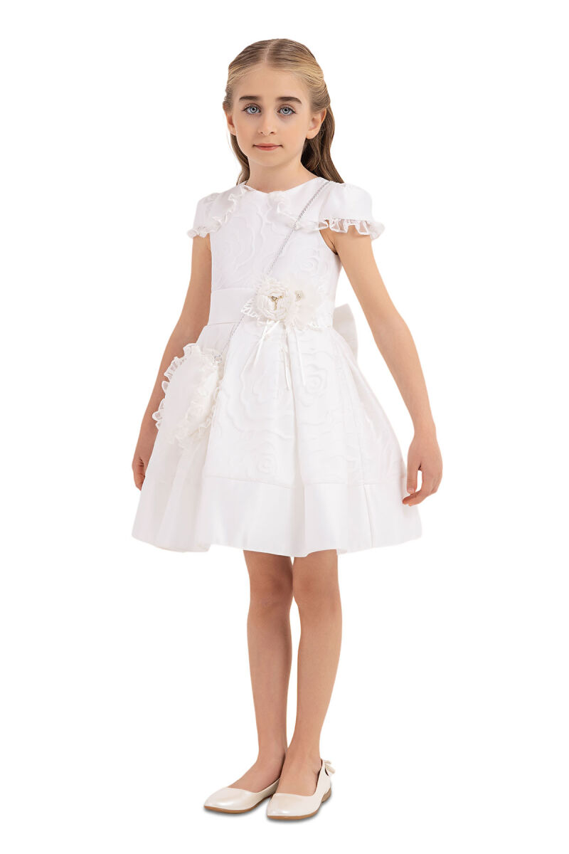 Ecru Moon-sleeved dress for girls 4-8 AGE - 2