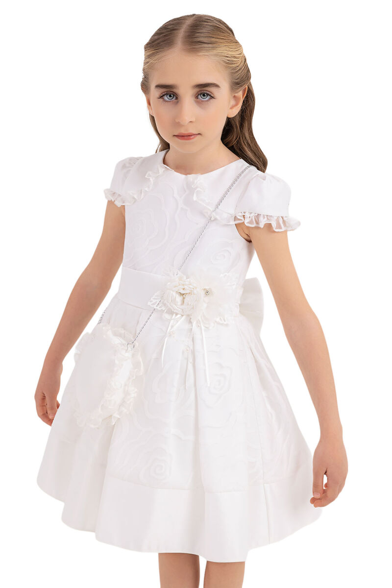 Ecru Moon-sleeved dress for girls 4-8 AGE - 3