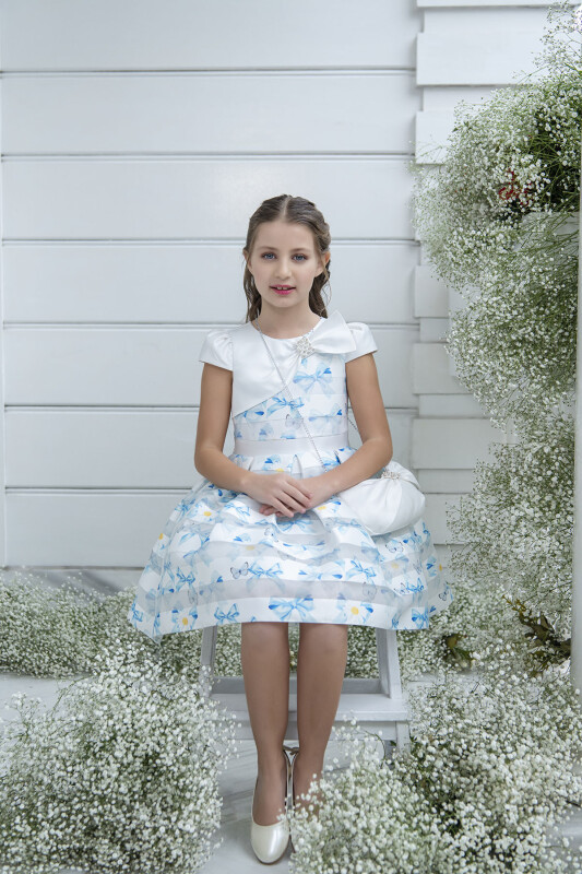 Blue Moon-sleeved dress for girls 4-8 AGE 