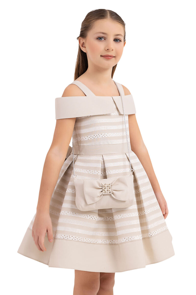 Beige Princess Collar Dress for Girls 4-8 AGE - 3