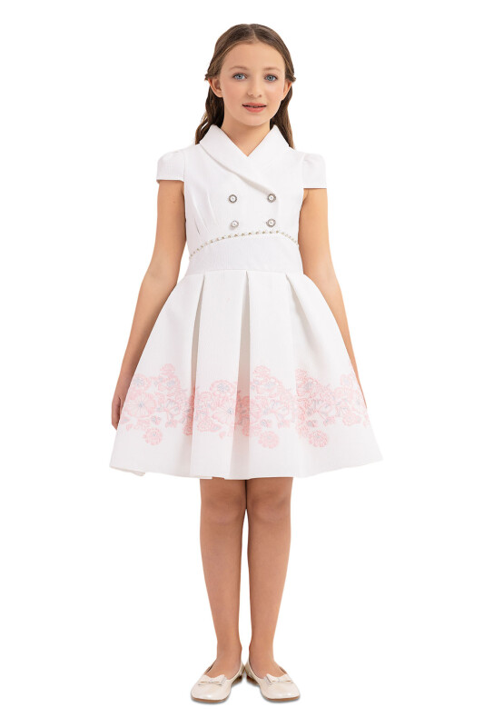 Powder Scarf-collar Dress for Girls 10-14 AGE - 1