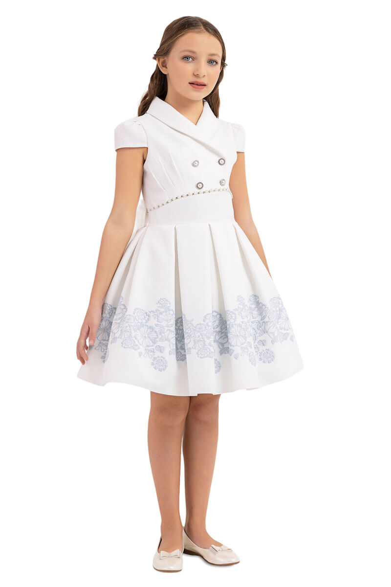 Blue Scarf-collar Dress for Girls 10-14 AGE - 5
