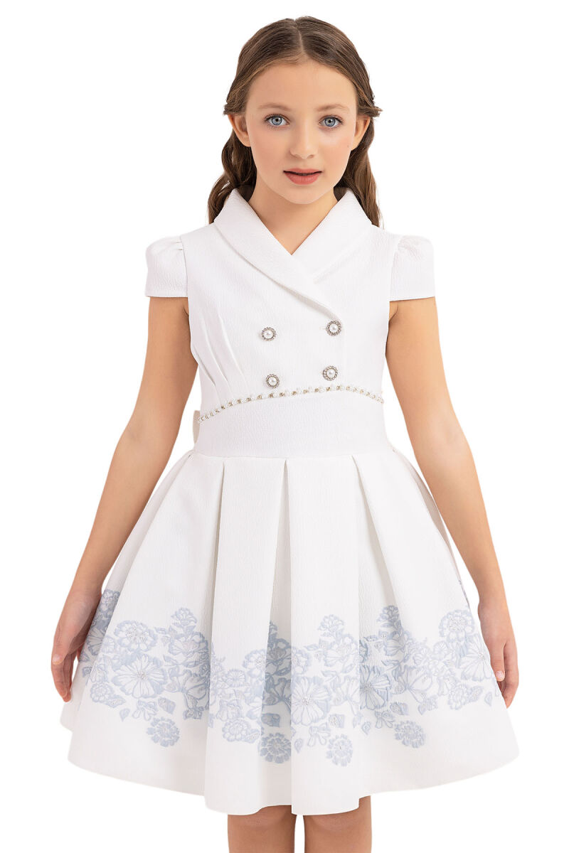 Blue Scarf-collar Dress for Girls 10-14 AGE - 8