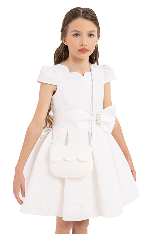 Ecru Scallop collar dress for girls 8-12 AGE - 3