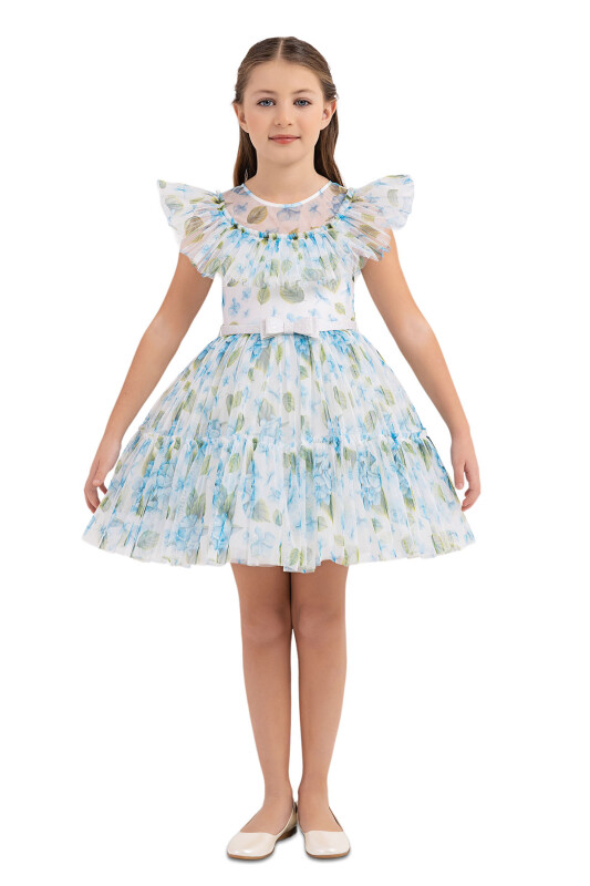 Blue Ruffled dress for girls 4-8 AGE - 1
