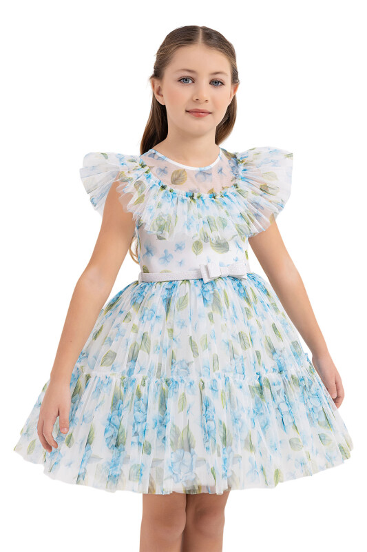 Blue Ruffled dress for girls 4-8 AGE - 3