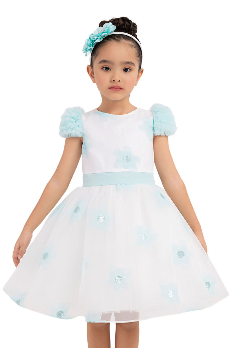 Mint Flowery Dress for Girls 2-6 AGE - 6
