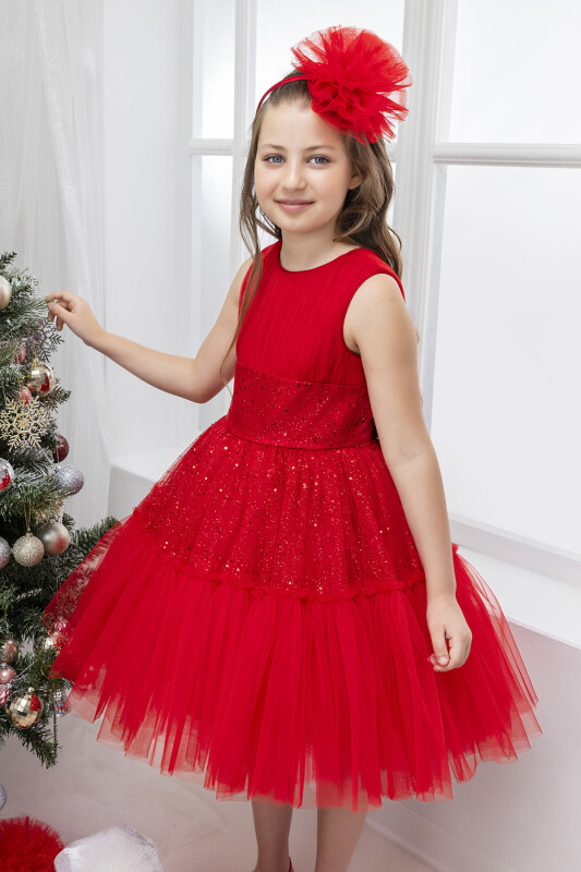 Red Sleeveless Cut Girl Dress 8-12 AGE - 1