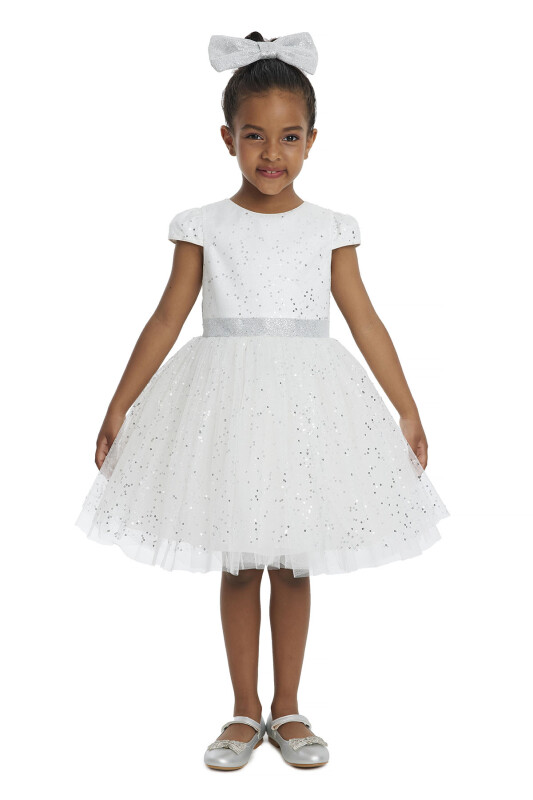 Ecru Girl's Glittery Tulle Dress 3-7 AGE 