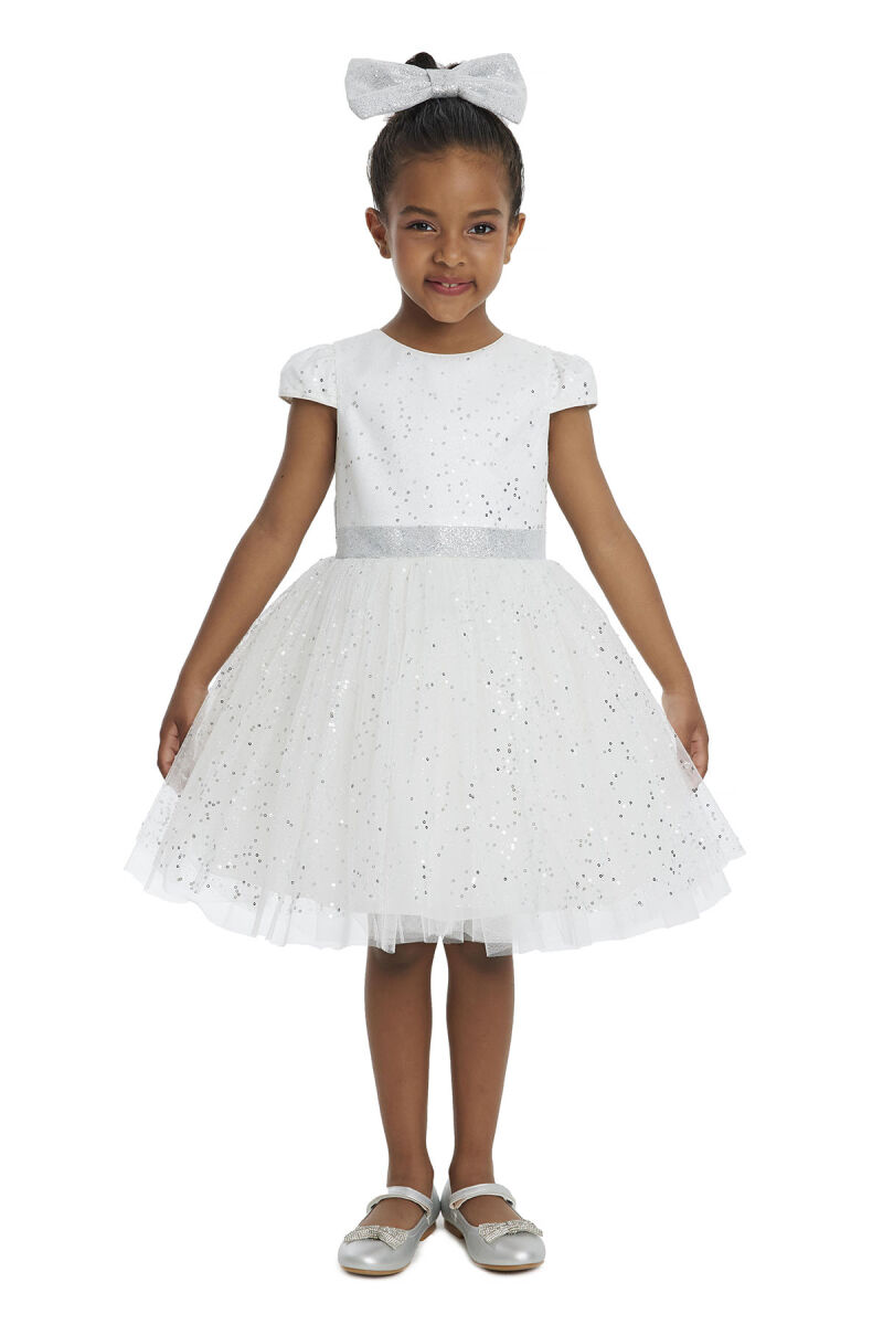 Ecru Girl's Glittery Tulle Dress 3-7 AGE - 1