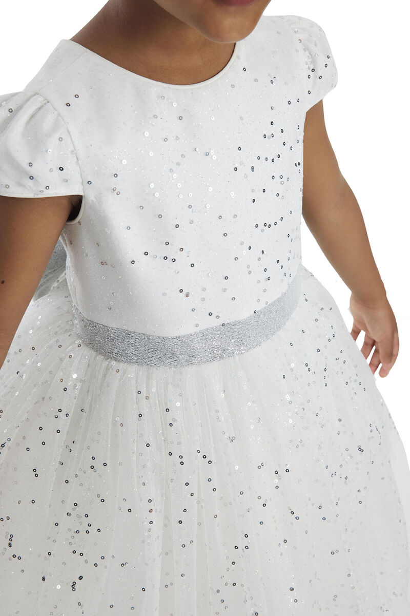 Ecru Girl's Glittery Tulle Dress 3-7 AGE - 5
