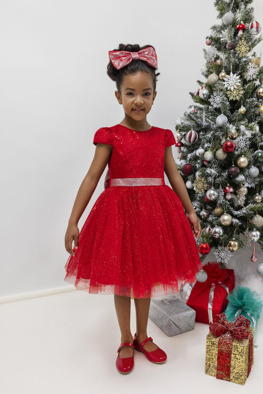 Red Girl's Glittery Tulle Dress 3-7 AGE 