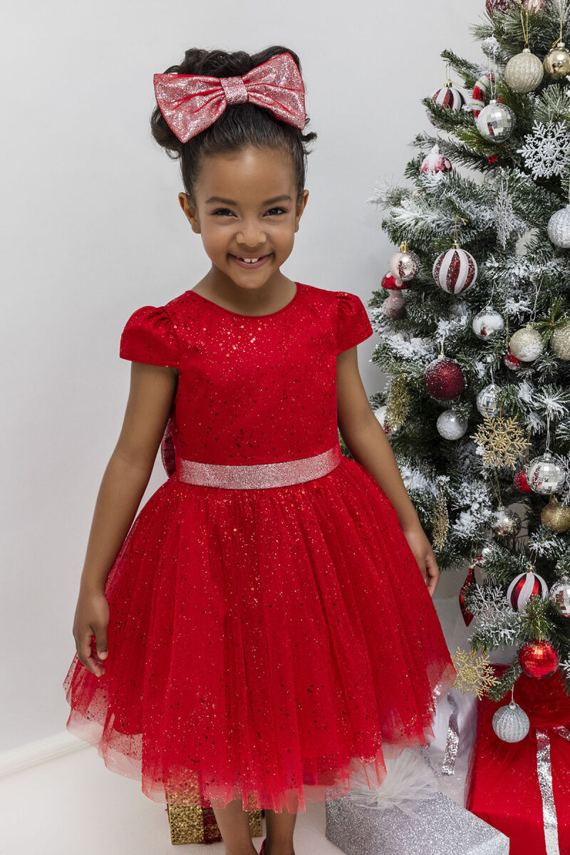 Red Girl's Glittery Tulle Dress 3-7 AGE - 2