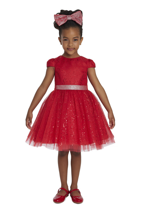 Red Girl's Glittery Tulle Dress 3-7 AGE - 3