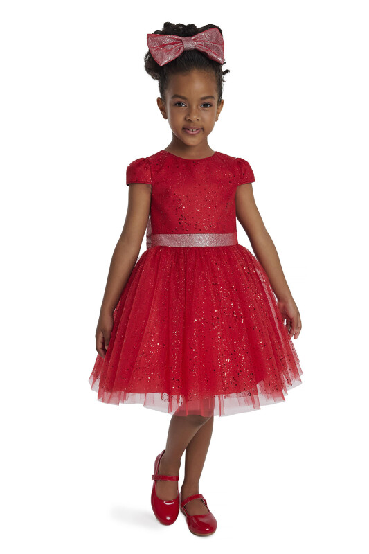Red Girl's Glittery Tulle Dress 3-7 AGE - 5