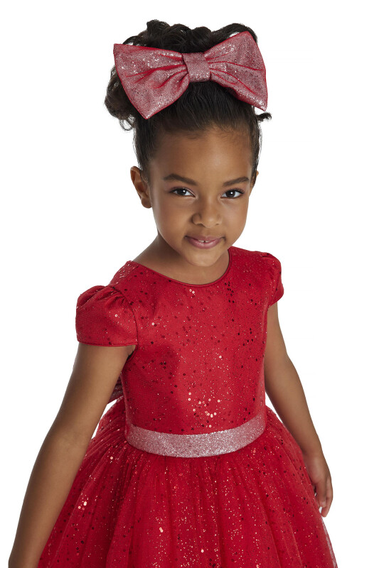 Red Girl's Glittery Tulle Dress 3-7 AGE - 6